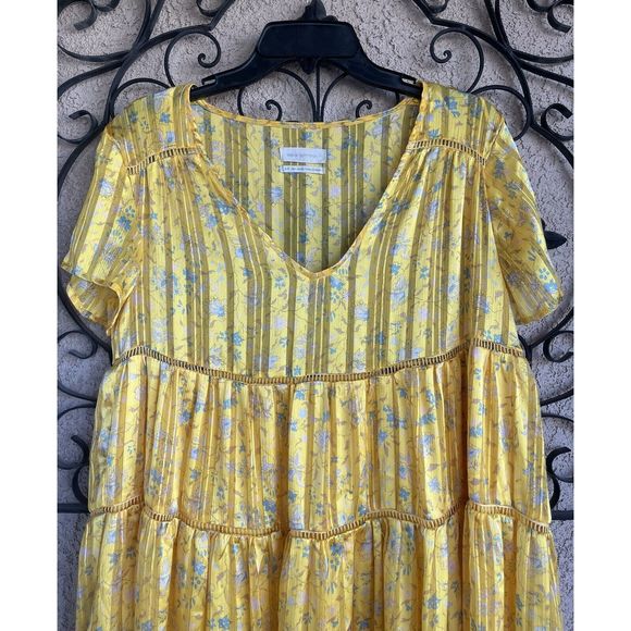 Urban Outfitters Pippa Chiffon Tiered Mini Dress - Size Small - Yellow - Picture 3 of 9